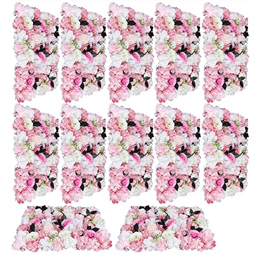 Artificial Flower Wall Panel Set of 12, Faux Floral Wall Panels, 12-Piece Set, Silk Rose & Dahlia Backdrop for Weddings, Events & Home Decoration