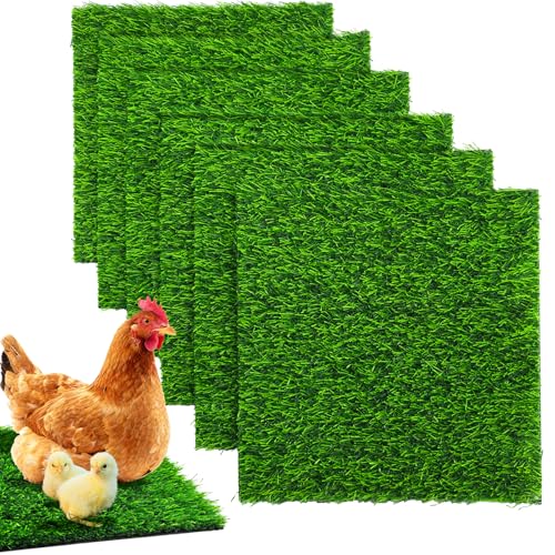 DRQ Chicken Nesting Pads, Washable Artificial Grass Nesting Pads for Chicken Coop, Soft Nesting Box Pads for Chickens & Nesting Boxes, 12"×12" (GreenGreen, 6pack)