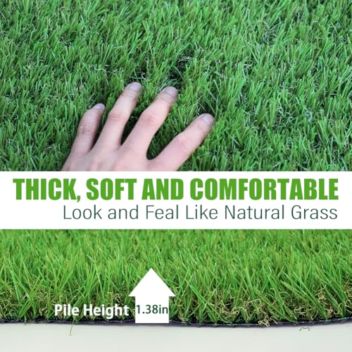Artificial Grass Turf Outdoor, 4FT x 17FT (68 Square Feet) 1.38" Thick Fake Realistic Pet Grass Rug Synthetic Lawn Carpet, Astroturf Faux Indoor Landscape for Patio, Garden, Yard, Balcony - color: Width: 4 Ft, size: Length: 17 FT