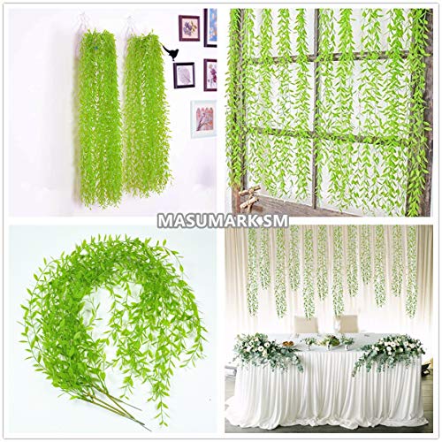Fake Hanging Plants Artificial Vine, Plastic Ivy Greenery Christmas Garland Faux Vines Grass Flowers Leaves Home Garden Outdoor Indoor Party Wedding DIY Bedroom Wall Decor Decoration - Green 10 Pack - color: Long Vines/ Green/ 10 Pack