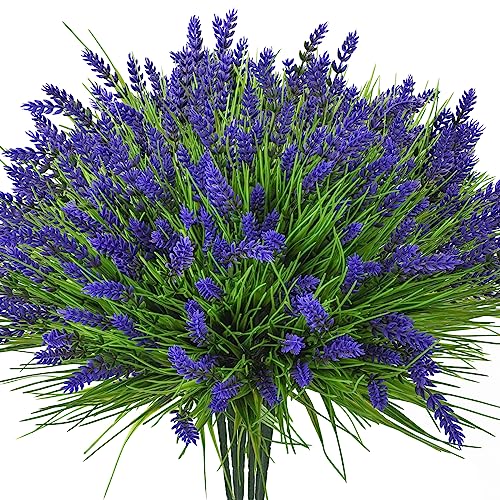 20 Bundles Artificial Plants Outdoor, UV Resistant Fake Flowers， Realistic Faux Lavender Shrubs for Porch Garden Window Box Home Decoration (Purple) - color: Purple