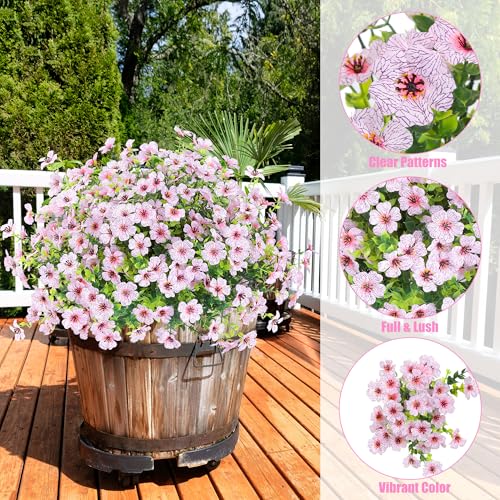 Sggvecsy Artificial Flowers for Outdoors 12 Bundles Realistic Faux Plants UV Resistant Fake Silk Daisy with Eucalyptus for Boxwood Planter Patio Porch Outside Spring Summer Decoration(Pink) - color: Pink