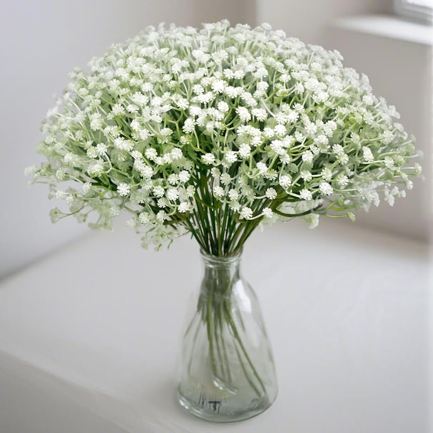Artificial Baby Breath Flowers Bulk, 20 Stems Faux Gypsophila for Wedding Bouquets, Bridal Decor, Home Decor – Realistic Long-Lasting Fake Flowers, Bendable Stems, 2.8oz, 11.5 Inch White - size: 20Pcs