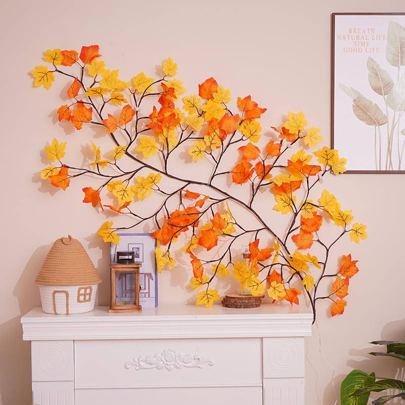 Maple Leaf LED Tree Branch Lights for Wall, Maple Leaf Lights Twig Decor Garland with 96 LED Lights and USB Powered, 8 Lighting Modes or Autumn Table Fireplace Porch Thanksgiving Indoor Decor (75in) - size: 75in, style: Maple leaf