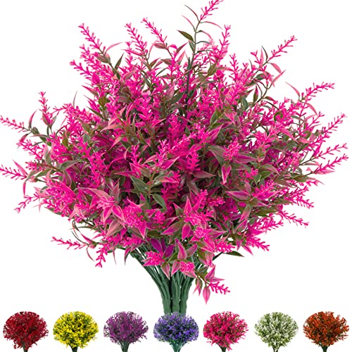 Artificial Outdoor Lavender Flowers,10 Bundles Artificial Flowers Outdoor,UV Resistant Fake Flowers,Outside Faux Plastic Flowers Shrubs for Indoor Outside Decorations(Pink) - color: Pink, size: 10 Bundles