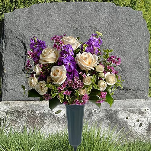 Kakalote 2pcs Cemetery Vase with a Stake and Foam Inserts, Plant Flowers Holder for Keeping Bouquets in Place, Elegant Grave Decorations for Cemetery(Flower Holder)