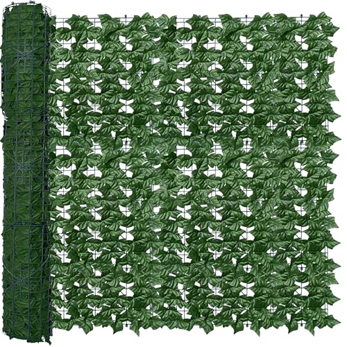 ODTORY Artificial Fence Privacy Screen: 4FT x 20FT UV-Anti Faux Greenery Backdrop Ivy Chain Link Shades Panels for Patio, Balcony, Garden,Deck,Backyard Indoor Outdoor Green Wall Decor - size: 4 ft x 20 ft- Chain Link
