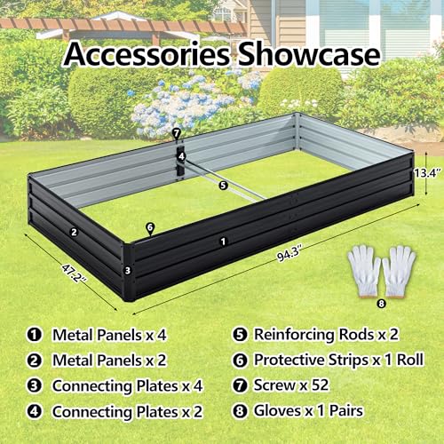 Thanaddo Galvanized Raised Garden Bed 8x4x1ft Outdoor Planter Box Galvanized Steel Garden Bed Kit for Vegetables, Flowers, Herbs and Succulents Black - size: 8x4x1 ft