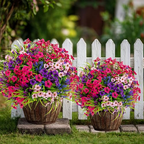 AXYLEX Artificial Flowers Outdoor Shrubs - 16 Bundles Fake Plants UV Resistant No Fade Faux Plastic Greenery Home Garden Porch Patio Decoration Office Indoor (1, Multi-16pcs) - color: 16 Pcs - Pink+purple+red Pink+lavander