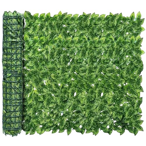 Artificial Ivy Privacy Fence Screen, 120x40 inch Artificial Hedge Grass Wall, Faux Ivy Fence Privacy Screen, Decoration for Patio Balcony Garden Backyard Indoor Outdoor Decor, Color Watermelon Leaves - color: Color printing watermelon leaves, size: 120x40