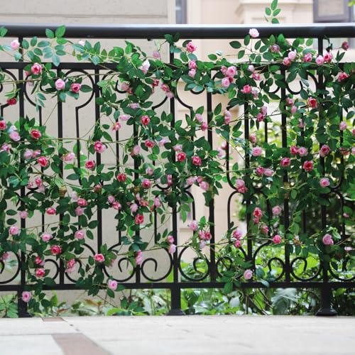 4PCS x 6FT Bendable Rose Vine Hanging Flower Garland Wildflower Floral Garland for Wall Decor Trellis Fence Home Room Decoration (Pink, 4pcs) - color: Pink, size: 4pcs