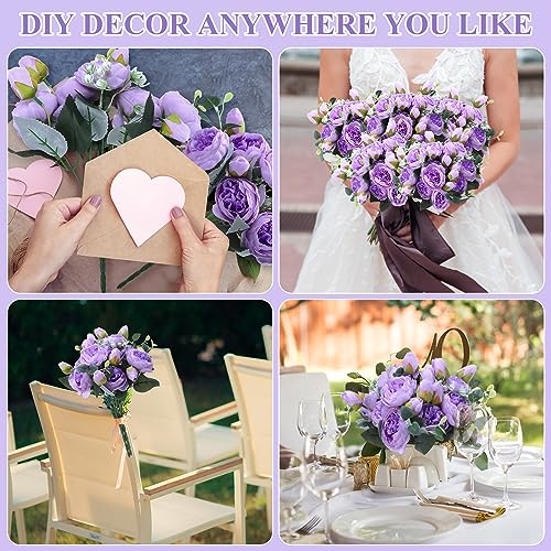 Yunsailing 8 Pack Artificial Peony Flowers Faux Silk Hydrangea Bouquet Wedding Home Table Decor Reusable Bouquet of Rose Flower for Birthday Wedding(Purple) - color: Purple, style: Peony