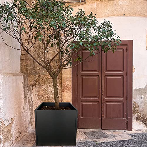 Galvanized Steel Planter Box Black Metal Planter 24Inch Large Square Indoor Outdoor Planters Cube Steel Heavy Duty Planter Powder Coating Modern Commercial Residential for Plants, Patio, Yard, Garden - color: Black, size: 24" L x 24" W x 24" H
