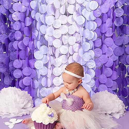 205Ft Lavender Party Decoration Ombre Purple Polka Dot Backdrop Streamer Tissue Paper Circle Dot Hanging Garland for Birthday Bachelorette Wedding Bridal Shower Engagement Lilac Violet Party Supplies - color: Ombre Purple