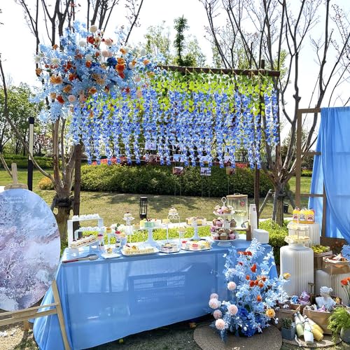 WEISPARK Fake Hanging Flowers - 12 Pieces 3.75 Feet/Piece Artificial Wisteria Vine Ratta Hanging Garland Silk Flowers for Home Party Wedding Decor (Royal Blue) - color: Royal Blue