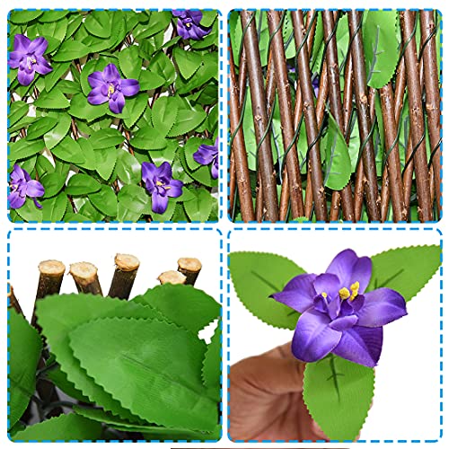 Sumery Expandable Fence Privacy Screen for Balcony Patio Outdoor,Decorative Faux Ivy Fencing Panel,Artificial Hedges (Single Sided Leaves) (1, Purple Flowers) - color: Purple Flowers