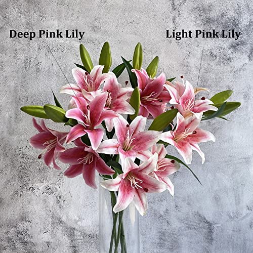 YalzoneMet 2 Pcs Pink Stargazer Lily Artificial Flowers for Decoration, 28 inch Long Stems Real Touch Latex Fake Flowers, Faux Silk Easter Lily for Spring Indoor Home Office Wedding Table Centerpiece - color: Pink