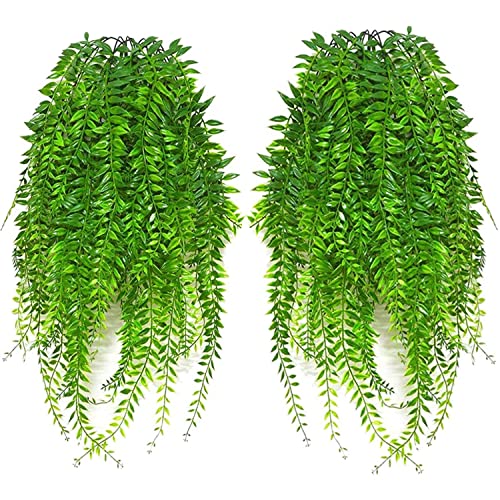 PASYOU Hanging Plant Fake Plants for Decoration, Artificial Vines Plastic Ivy Greenery Garland Decor Grass Faux Leaves Stems for Outdoor Indoor Outside Home Garden Party Office Wedding Vine - 4 Pack - color: Willow Vine - 4 Pcs