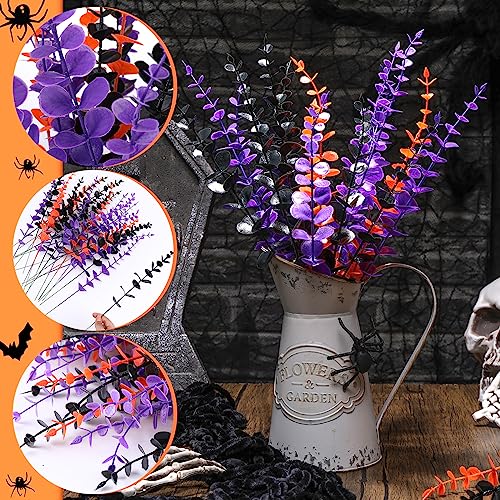 Yinder 24 Pcs Eucalyptus Flowers Artificial Stems Faux Halloween Flowers Eucalyptus Branches Stems Fake Leaf Plants for Wedding Flower Home Farmhouse Decor (Bright Color) - color: Bright Color
