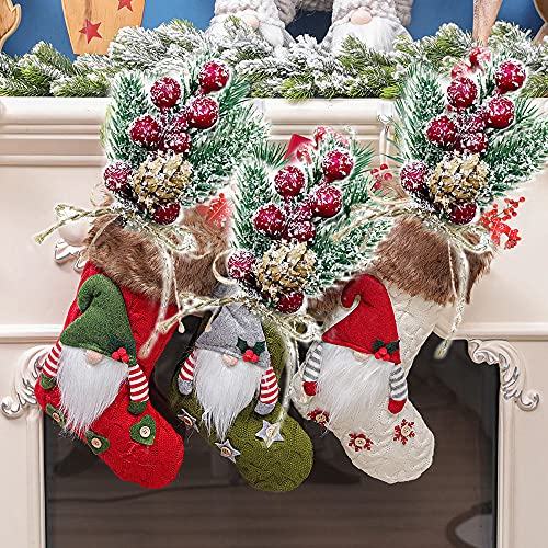 8pcs Christmas Berries Red Stems Evergreen Pine Branches, Christmas Picks Spray Artificial Pine Cones Holly Stem Craft Winter Holiday Floral Picks for Décor DIY Xmas Garland Wreath Ornament - color: Red