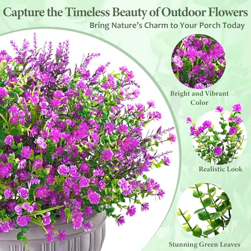 Yastouay Artificial Flowers for Outdoors UV Resistant, 9 Bundles Fuchsia Realistic Outdoor Artificial Plants & Flowers, Fake Outdoor Flowers Plants for Front Porch Window Box Garden Decoration - color: Fuchsia, size: 9 Bundles