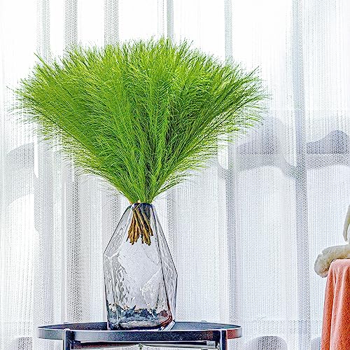 Faux Pampas Grass Decor - 10 Stems 17.7" Artificial Pampas Grass Bouquet Small Pompas Floral Arrangement and Vase Filler for Boho Home Wedding Mothers Day Decoration（Green） - color: Grass Green