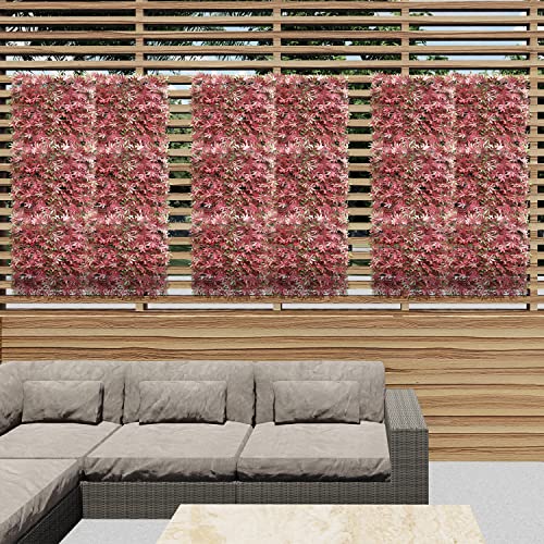 E&K 20" x 20" Artificial Plant Fence Panel Faux Leaves Grass Wall Privacy Screen Panel Decorative for Indoor Outdoor (Maple-Red, 6 Pcs) - color: Maple - Red