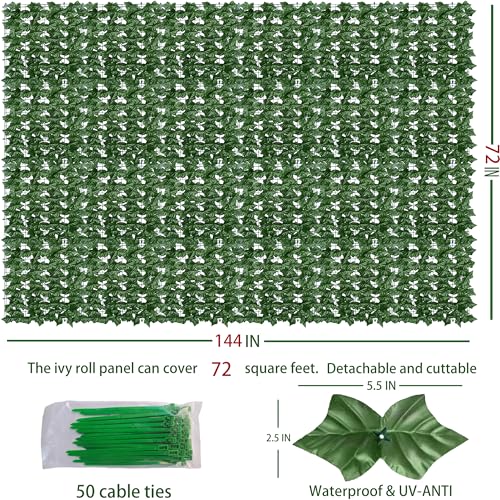 Odtory Artificial Ivy Privacy Fence Wall Screen: 72 x144 in UV-Anti Faux Greenery Backdrop Ivy Vine Leaf Hedges Fence Panels for Patio, Balcony, Garden, Backyard Indoor Outdoor Green Wall Decor - size: 6 ft x 12 ft- Vine Leaf 1