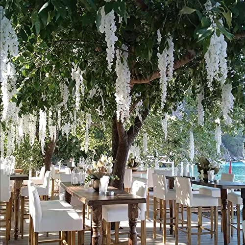 Wisteria Flower Vines Garland, Artificial Flower Strings, Fake Hanging Flowers, Silk Wisteria Garland Flowers, Flower Vine for Wedding Garden Decor (Pure White - 20 Vines) - color: Pure White - 20 Vines