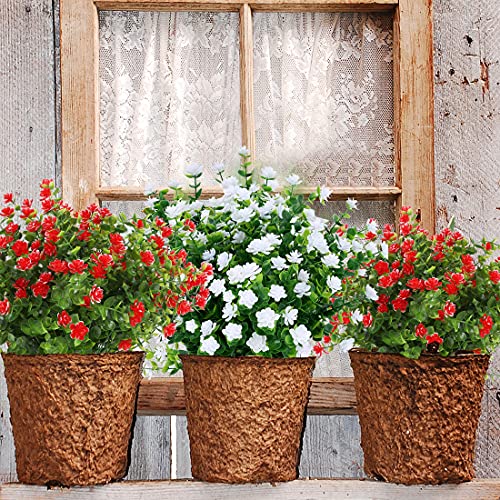 24 Bundles Artificial Flowers Fake Boxwood Shrubs UV Resistant No Fade Faux Greenery Faux Plastic Lotus For Home Garden Hanging Planter Indoor Outdoor Porch Patio Office Wedding Decoration(Red) - color: Red