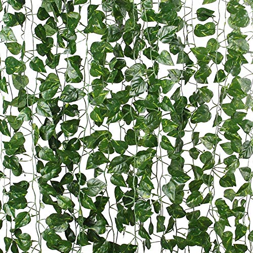 84 feet Artificial Vines Greenery Garland Fake Hanging Leaves Faux Foliage Plants for Wedding Party Garden Home Kitchen Office Wall Decorations (Scindapsus/12 Strands) - color: Scindapsus/12 Strands