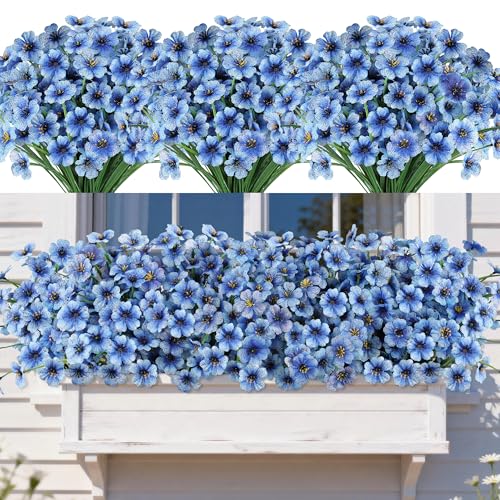 AmyHomie 20 Bundles Artificial Flowers for Outdoor UV Resistant Faux Flowers No Fade Fake Plastic Plants Garden Porch Window Box Decorating(Blue) - color: Blue, size: 20