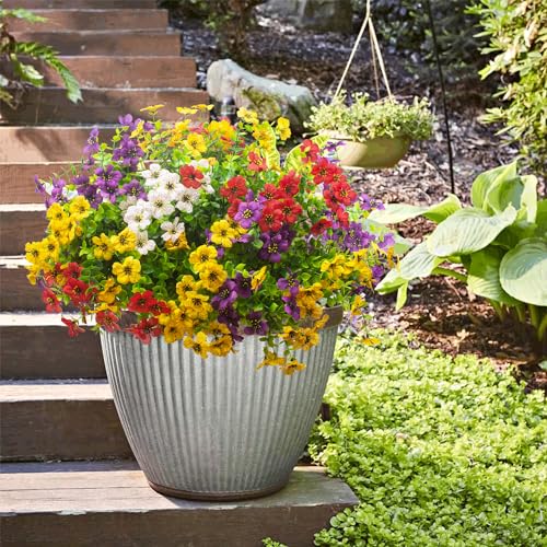 Grunyia Artificial Fake Plants Flowers for Outdoor Spring Decoration, 16 Bundles Faux Silk Colorful Daisy UV Resistant Realistic for Outside Porch Patio Home Yard Garden Planters Pots Window Box(Mix) - color: Mix