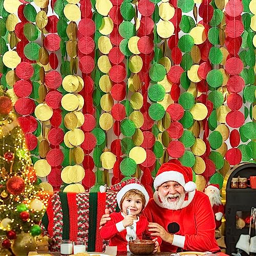 192Ft Christmas Party Decorations Red Green Metallic Gold Tissue Paper Big Polka Dots Backdrop Streamer Circle Dots Hanging Garland for Xmas Holiday Birthday Baby Shower Wedding Hen Party Supplies - color: Green Red Gold