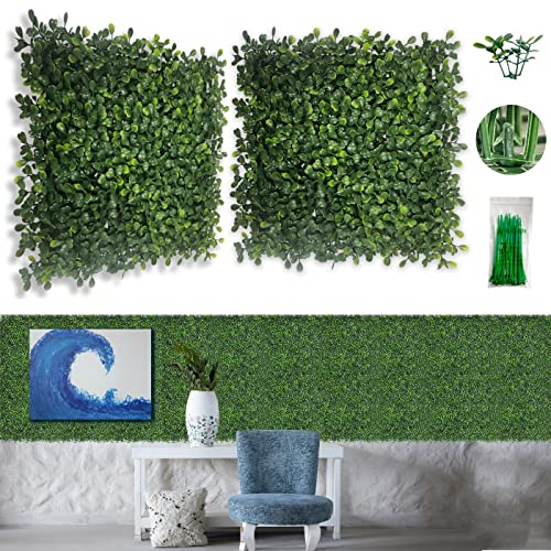 Bybeton 24 Pcs Artificial Grass Wall Panels, 10x10 Inch Fake Boxwood Greenery Backdrop, Realistic Privacy Screen for Indoor Outdoor Photo Background, Spring Decor - size: 10*10IN 24Pcs