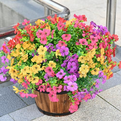 LADADA 8 Bundles Artificial Outdoor Flowers, Multicolor UV Resistant Fake Flowers for Garden Patio Decor - color: Multi Color