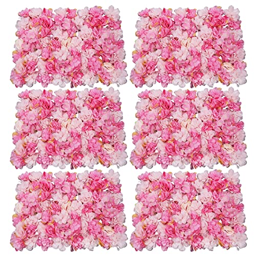 6 Pcs Artificial Flower Wall Panels 60x40cm 3D Flower Background for Wall, Wedding Flower Decorations Wall Silk Rose Panels for Photo Areas, Stage Background Wall(Dahlia + Rose Red Rose) - color: Dark Pink + Light Pink