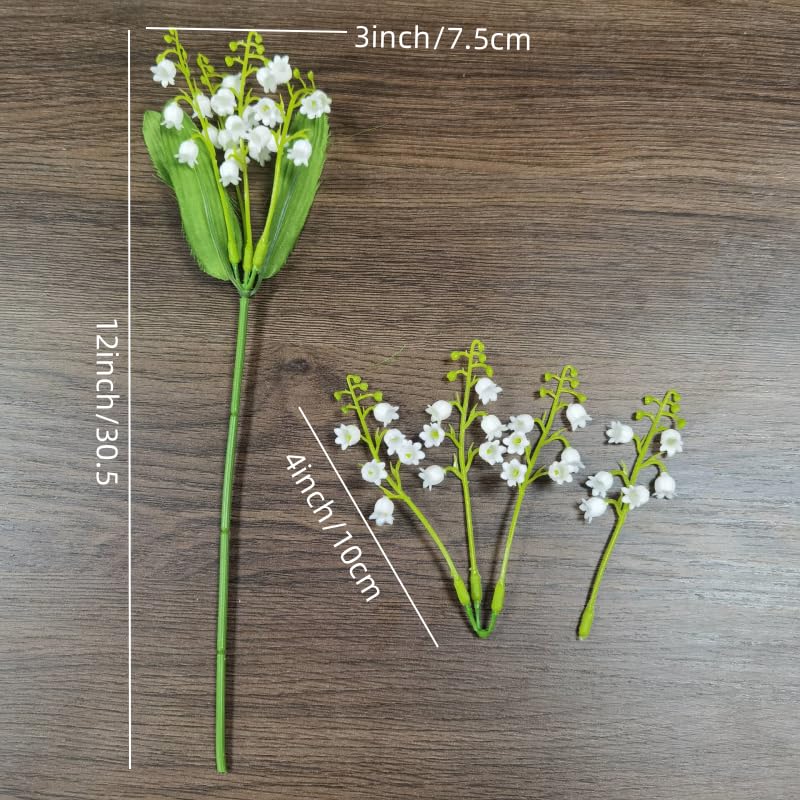 12 Pieces 4 Forks Lily of The Valley Artificial Flowers Bouquet,Plastic Flowers for Outdoors,Fake Flowers with Stem,Home Wedding Party Garden Wreath Table Center Pieces Decor