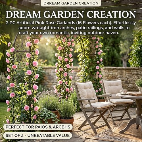 2 Pack Artificial Pink Rose Garland Vine - Total 16FT Silk Fake Blush Pink Rose Flower Hanging Vine for Wedding Arch Home Wall Decor Valentine's Day Mother's Day Baby Shower Party - color: Pink