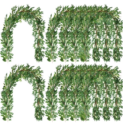 Yunlly 135ft Artificial Faux Greenery Garland Willow Leaves Vines Hanging Willow Vines Leaf Garland for Indoor/Outdoor Wedding Party Decor Wedding Table Centerpieces (Green,36 Pack)