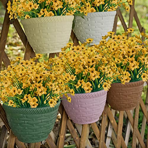 Lnoicy 24 Pcs Artificial Flowers for Outdoor,Plastic Flowers Decoration, UV Resistant Faux Flowers Shrubs, Artificial Plants for Indoor Outside Garden Home Wedding Farmhouse(Yellow) - color: Yellow, size: 24