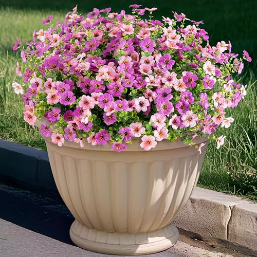 INXUGAO Artificial Fake Flowers Plants for Outdoor Spring Summer Decor, 12 Bundles Faux Silk Flowers for Outdoor Outside Planter Colorful Daisy UV Resistant Look Real for Front Door Porch Patio Yard - color: Purple Pink