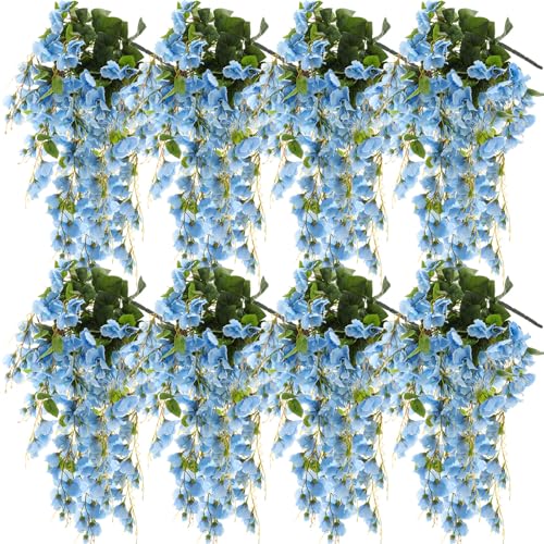 XunYee 8 Pcs Artificial Hibiscus Flowers for Outdoors Spring Summer Decor Fake Hanging Flowers Plants Uv-Resistant Faux Hibiscus Flower for Outside Porch Patio Front Door (Blue) - color: Blue