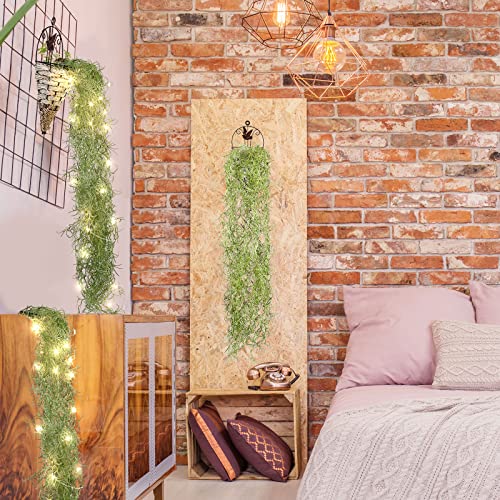 Mudder 3 Packs LED Artificial Hanging Plants, 3.6 ft Fake Hanging Plant, Ivy Vine Fake Leaves Greeny Chain Wall Home Room Garden Wedding Garland Outside Decor (Basket Not Included) (Vines Moss) - color: Vines Moss