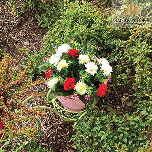 Bagari Artificial Flowers, Large Mixed Bush Grave Flowers, 16 inch Fake Flowers for Decoration, Ivory - Light Green - Red Artificial Flowers for Outdoor & Indoor Events Wedding Party Home Decoration - size: 1 Bunch