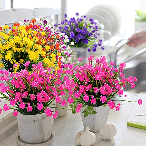 Grunyia Artificial Flowers Outdoor UV Resistant Fake Plants Indoor Outside Hanging Planter Home Garden Decor, 10 Bundles (Pink) - color: Pink