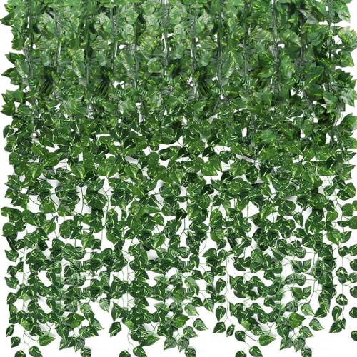CEWOR 36 Pack 252ft Artificial Ivy Greenery Garland, Fake Vines Hanging Plants Backdrop for Room Bedroom Wall Decor, Green Leaves for Jungle Theme Party Wedding Decoration - size: D-36pcs of Vines with 0 LED lights
