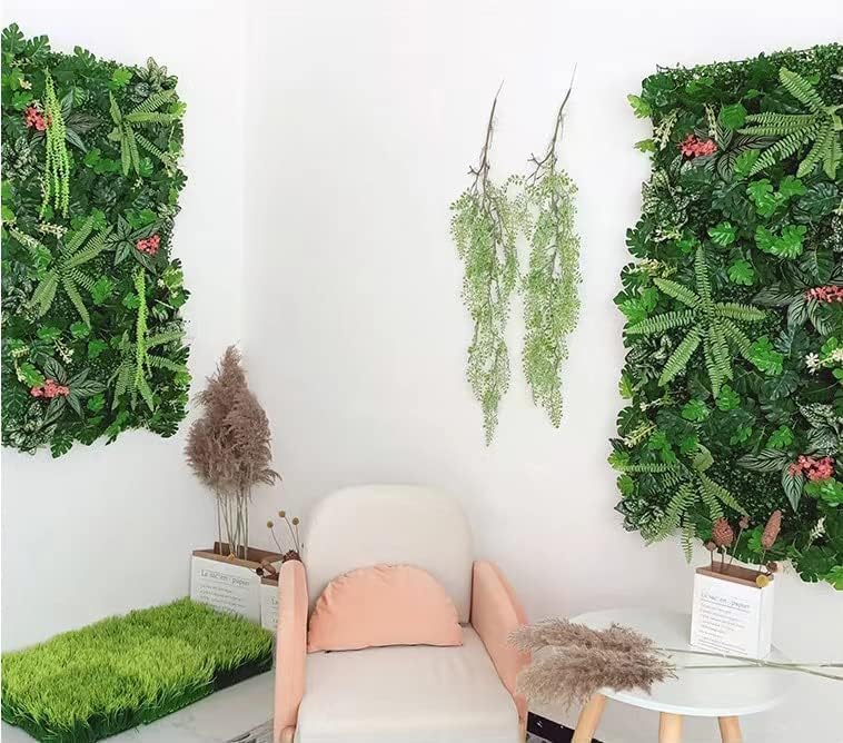 KAMEIOU 16 x 24 Inch Artificial Green Plant Wall Panel with Grass Flower Boxwood Hedge Wall Outdoor Artificial Privacy Fence Screen Fake Flower Grass Fence Panels Wall Decor for Outdoor Indoor（2 Pcs）