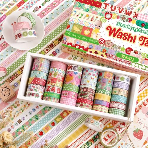 35 Rolls Strawberry Farm Washi Tape Set, Cute Fruits Decorative Scrapbook Tape and Journaling Supplies for DIY Crafts, Bullet Journals, Gift Wrapping - color: StrawberyAesthctic
