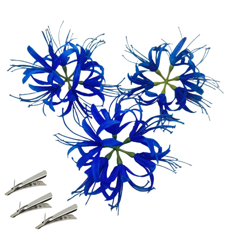 3Pieces Silk Spider Plant Fake Flowers Heads,Blue Artificial Flowers Spider Silk Flowers for Crafts,Fake Flowers Bulk,Artificial Flowers for Cake Decoration Wedding Party Birthday Home Décor (Blue) - color: Blue